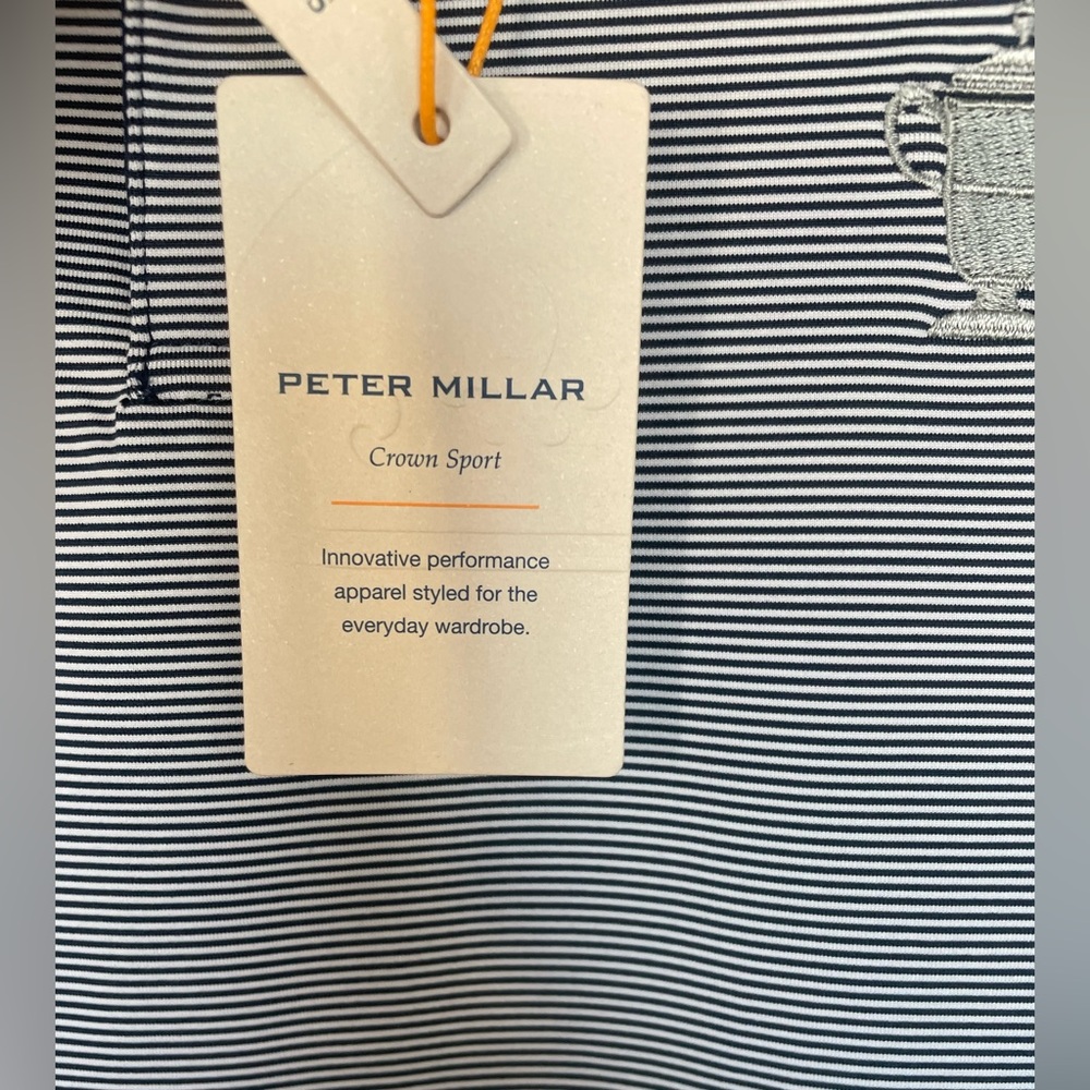 Peter Millar Crown Sport Summer Comfort Navy Stripe Short-Sleeve Polo Small - Picture 3 of 7